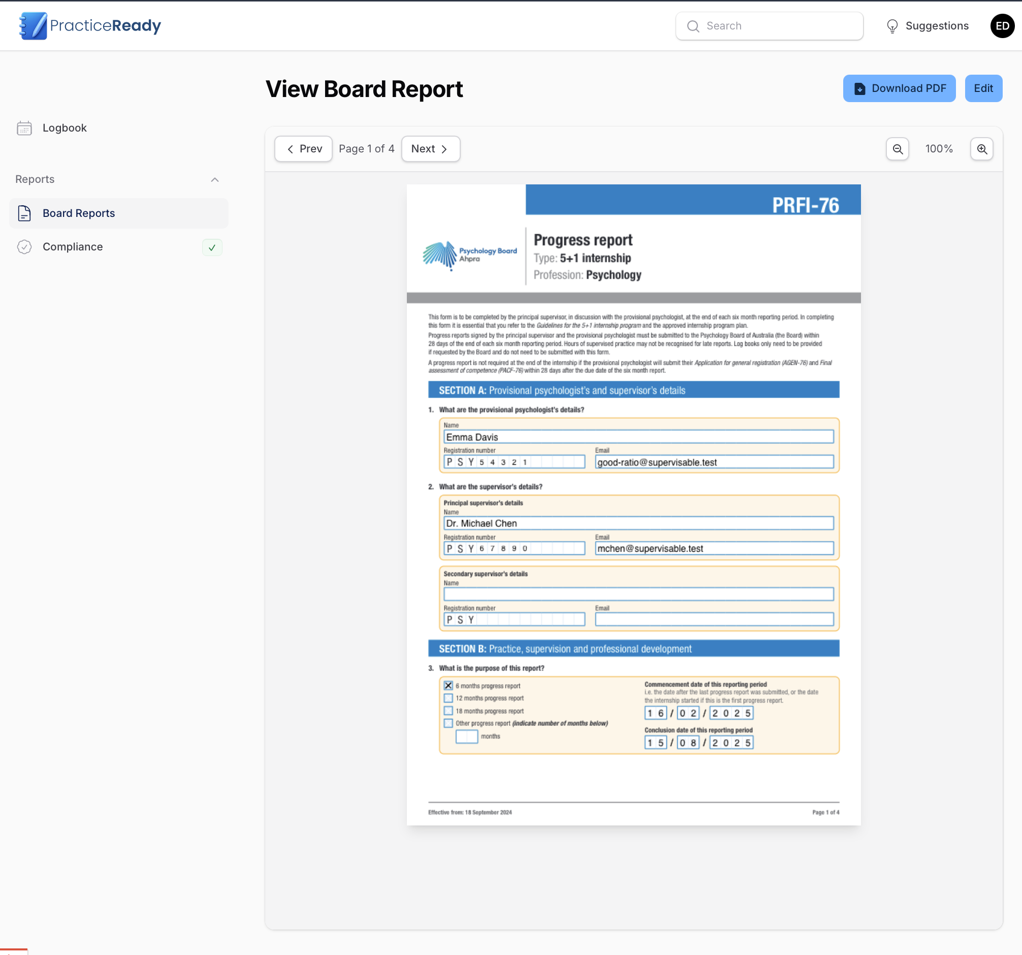Board-ready progress report example